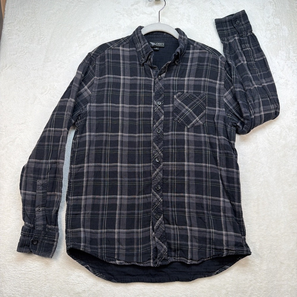 Odin New York Flannel Shirt‎ Mens Medium Plaid Button Up Casual